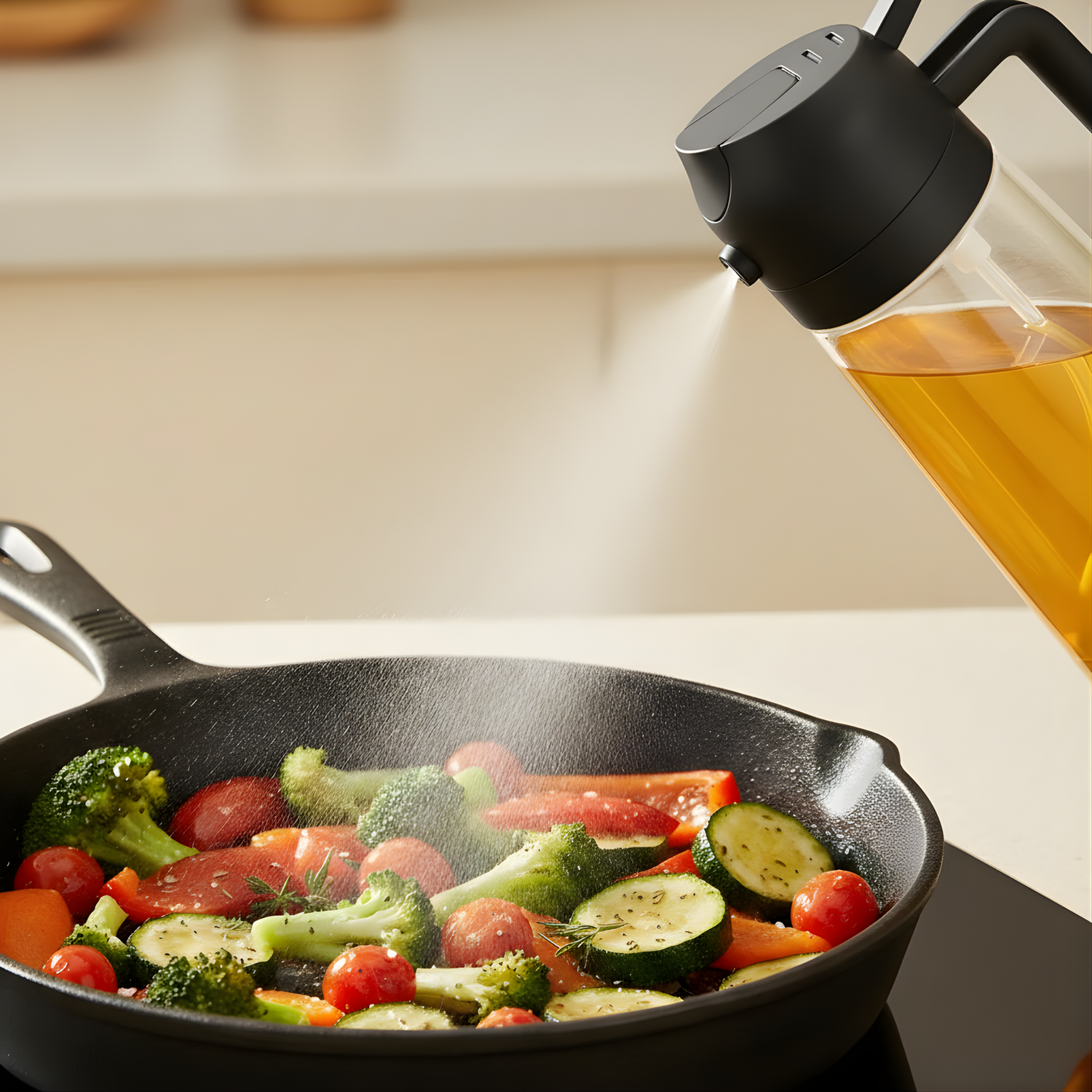 2-in-1 Glass Olive Oil Spray & Pour Bottle - Black