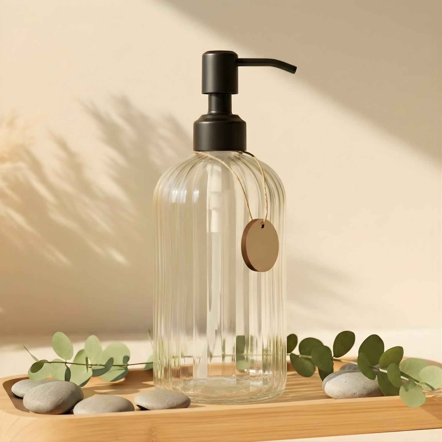 14oz Fluted Glass Bottle - Black Pump