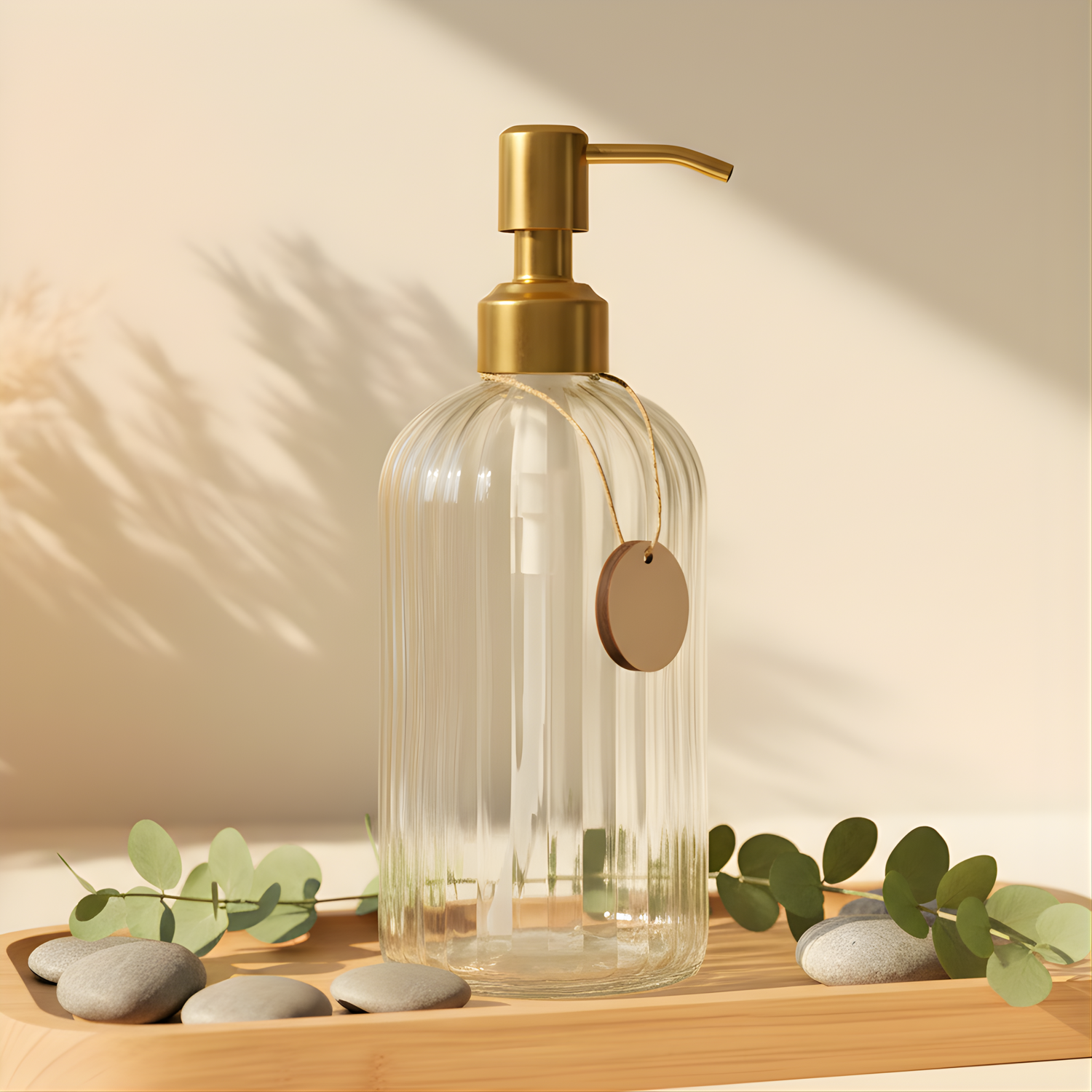 14oz Fluted Glass Bottle - Brass Pump