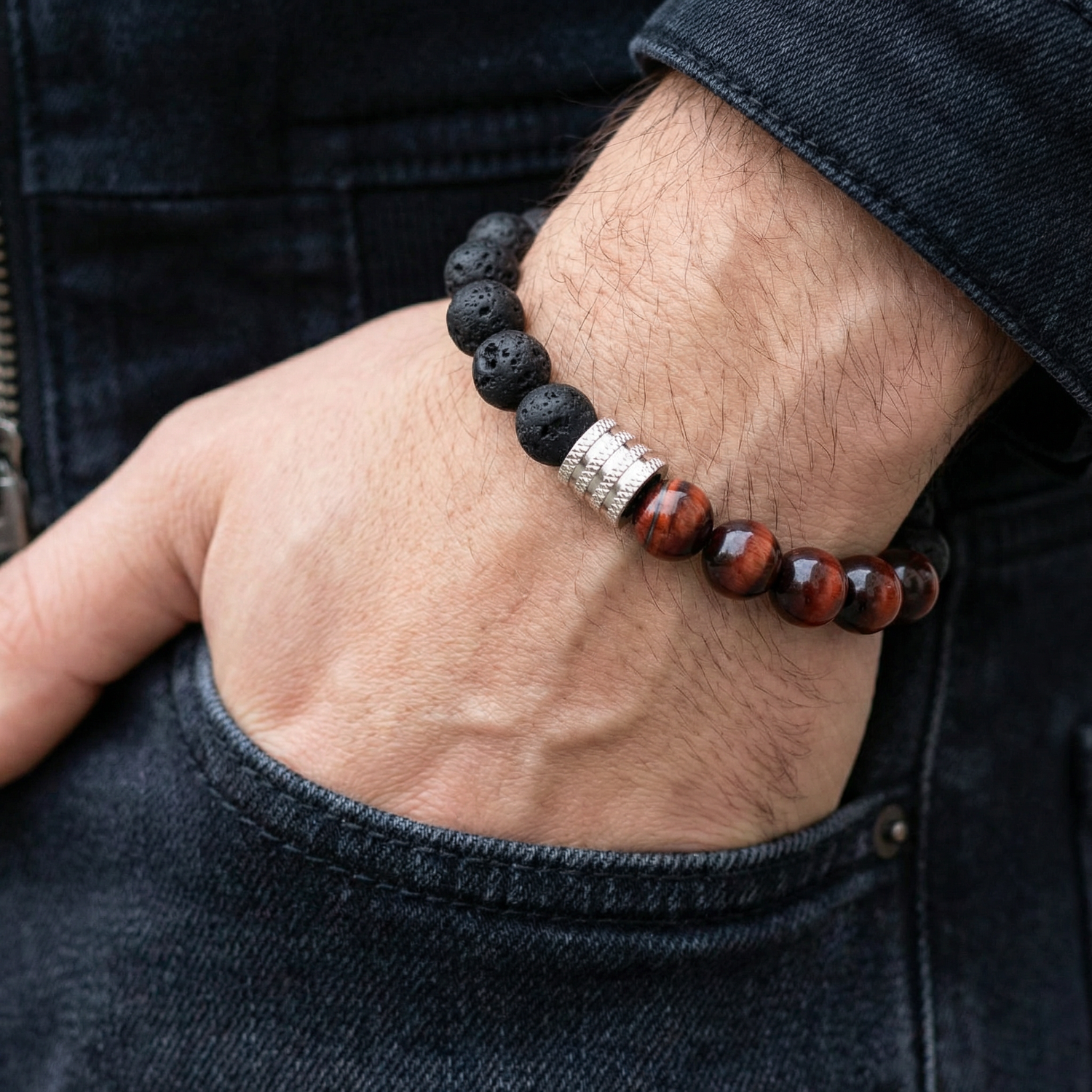 Red Tiger's Eye + Lava Diffuser Bracelet