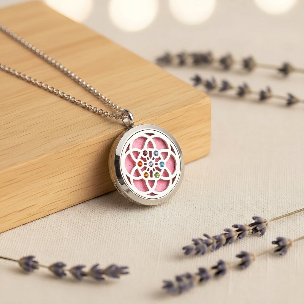 Jeweled Flower of Life Aromatherapy Necklace