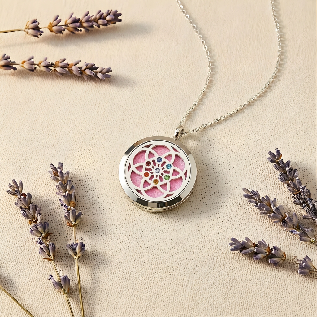 Jeweled Flower of Life Aromatherapy Necklace