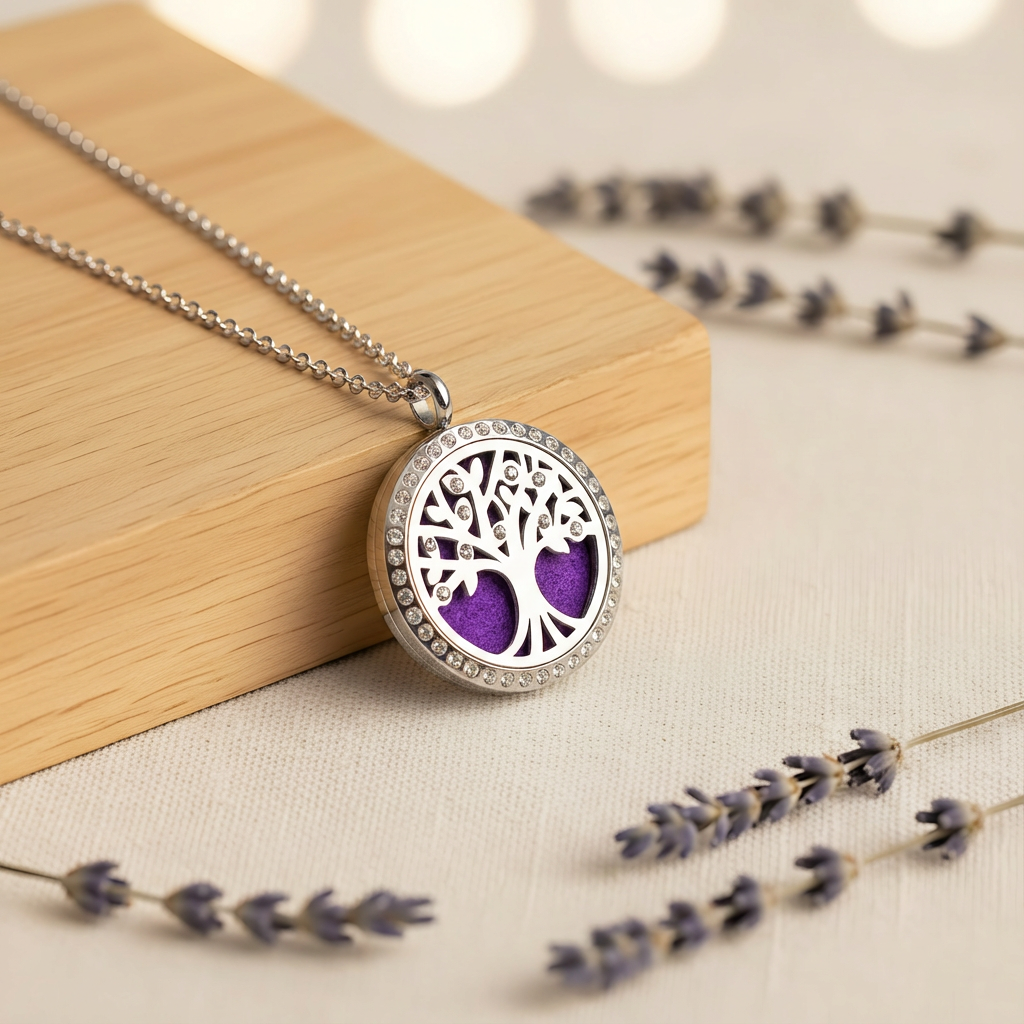 Jeweled Tree of Life Aromatherapy Necklace