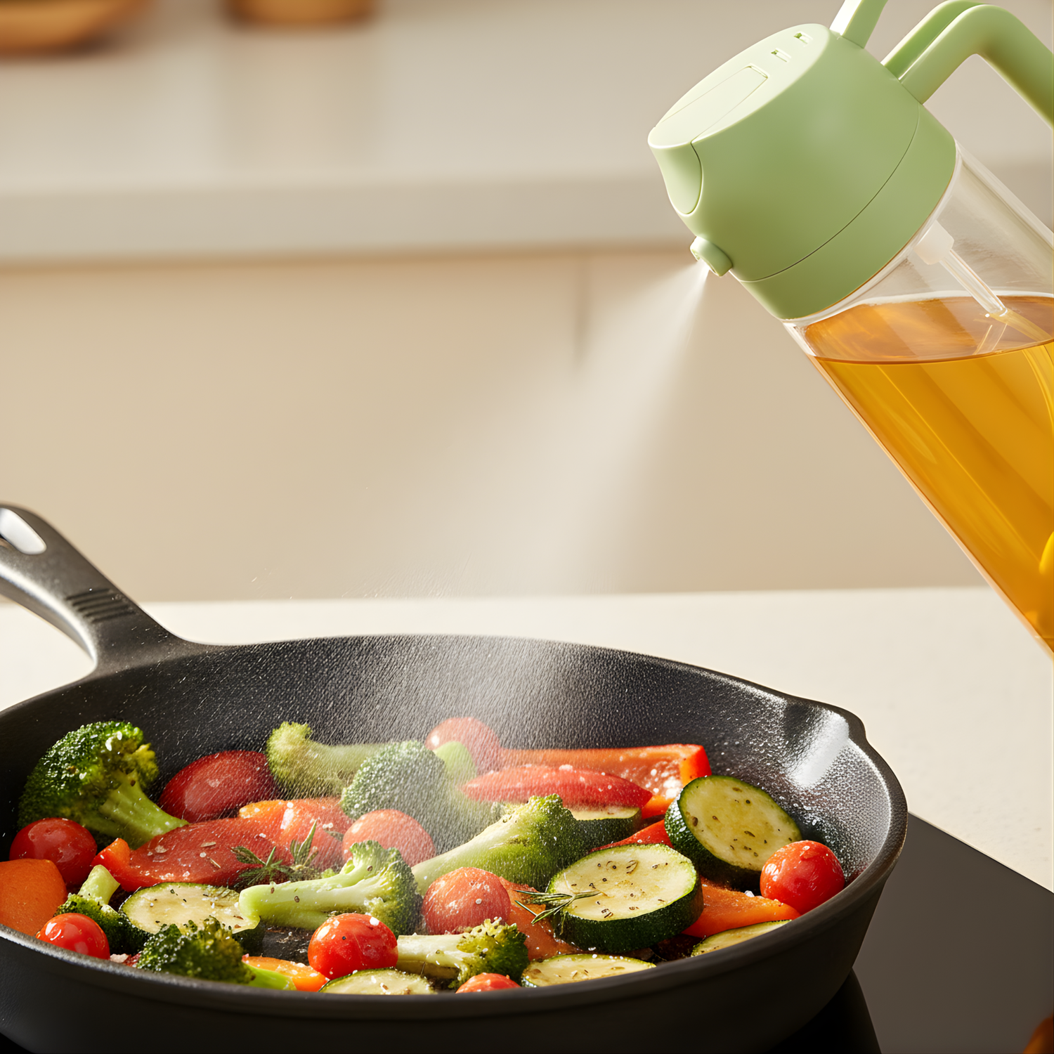 2-in-1 Glass Olive Oil Spray & Pour Bottle - Green