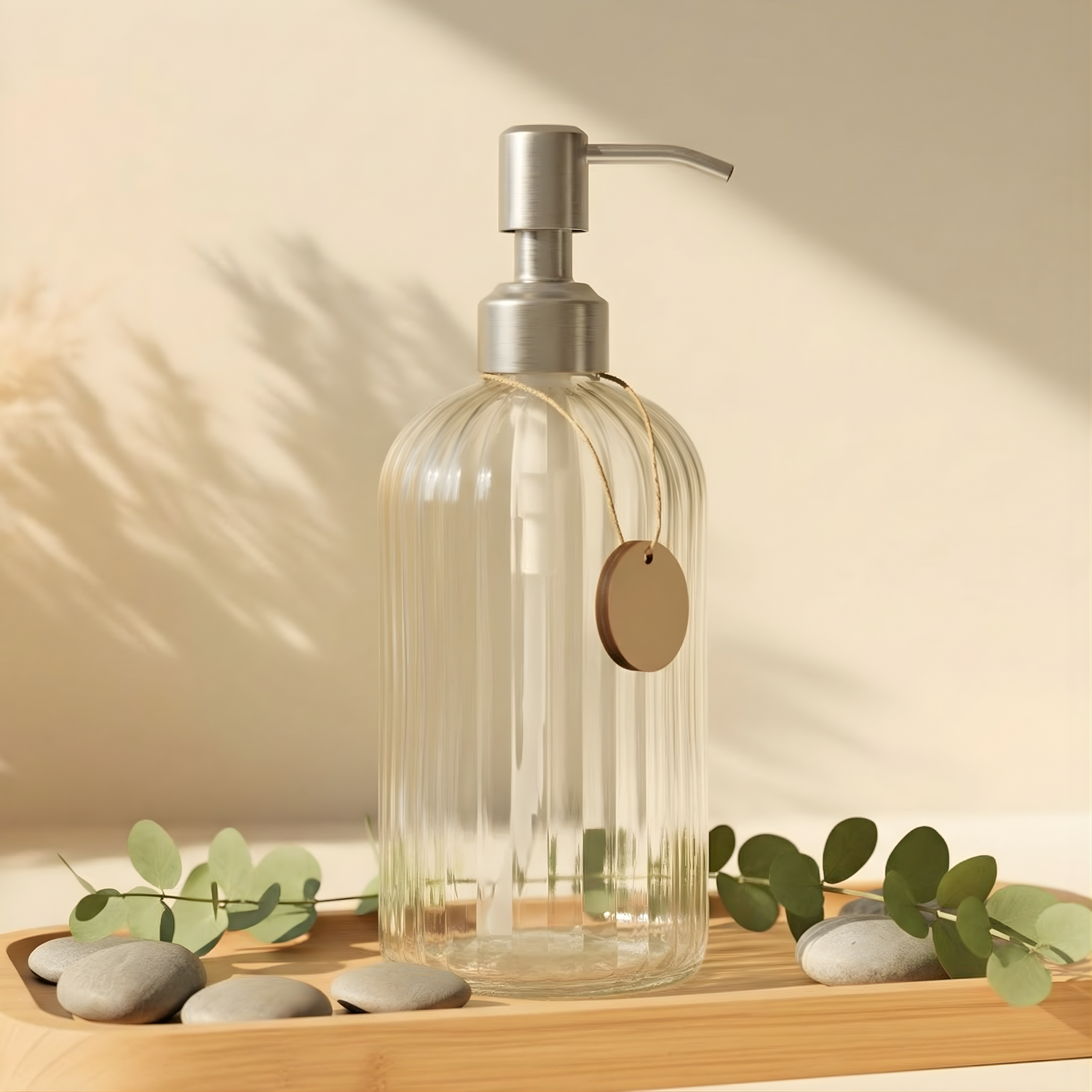 14oz Fluted Glass Bottle - Stainless Pump