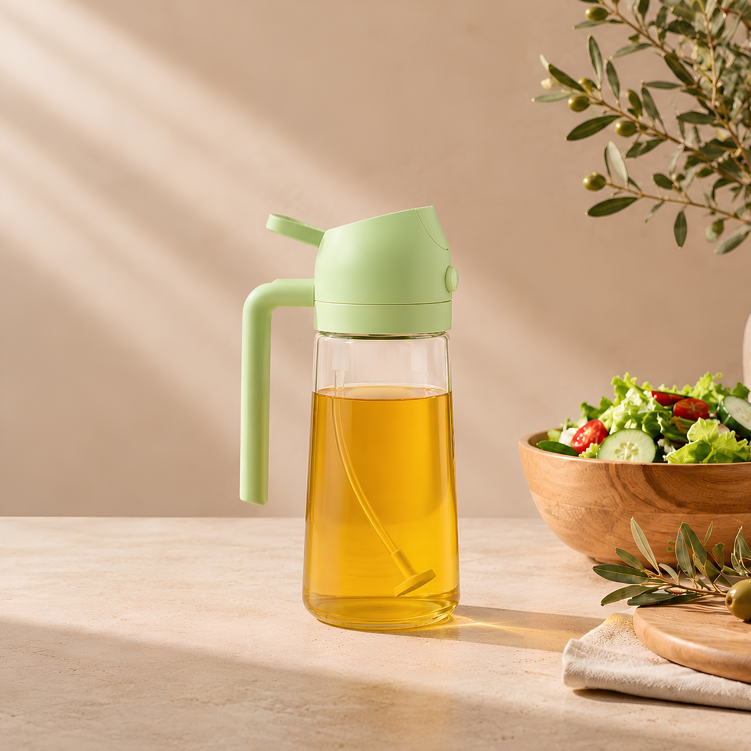 2-in-1 Glass Olive Oil Spray & Pour Bottle - Green