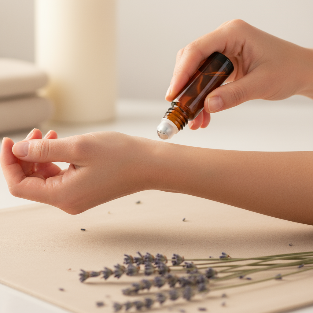 Amber roller bottle being used