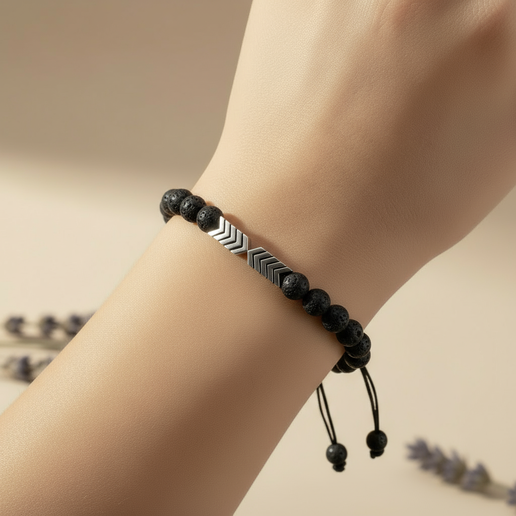 Black lava stone chevron bracelet lifestyle shot