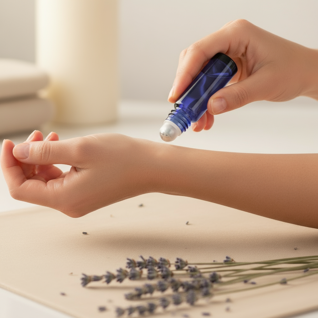 Dark blue/purple roller bottle application