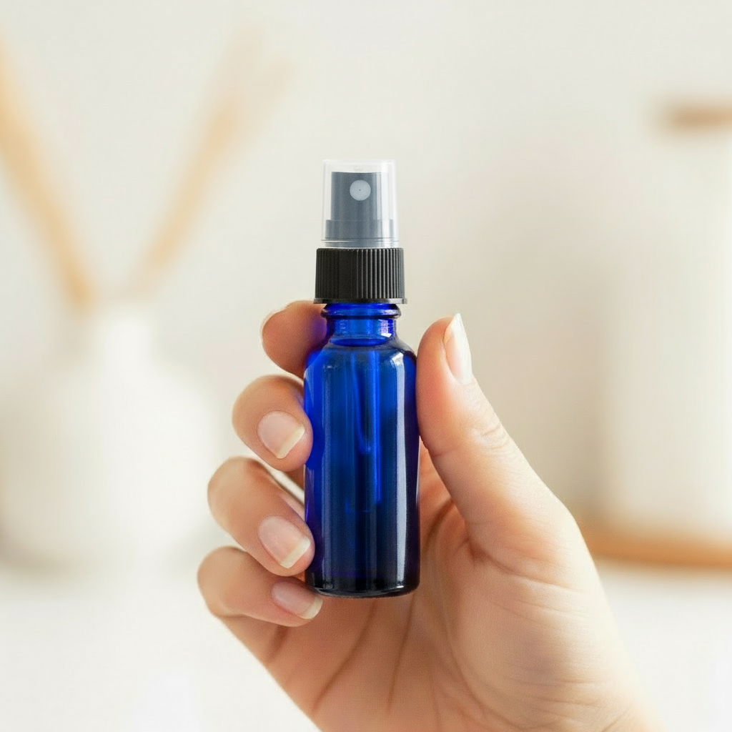 Hand holding spray bottle