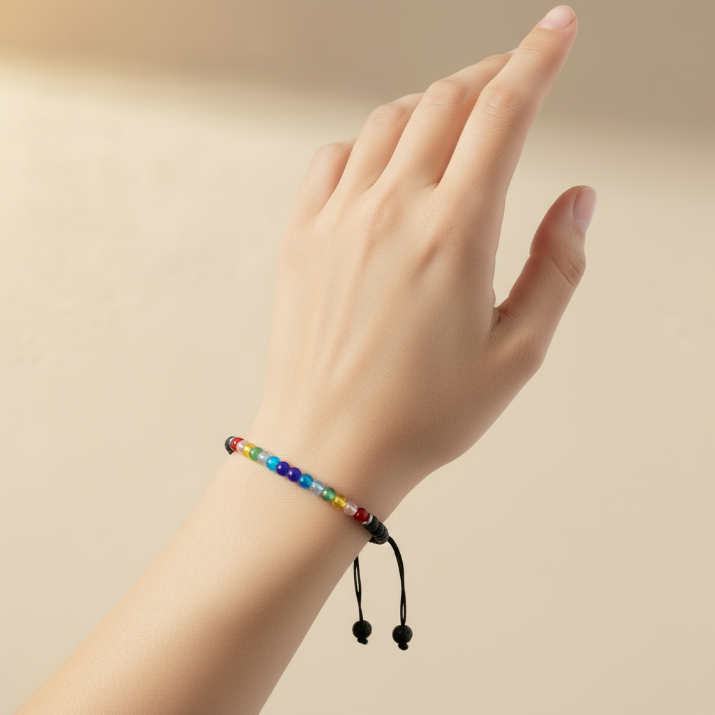 Rainbow Chakra Bracelet On Wrist Natural